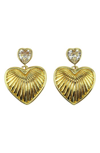 Panacea Crystal Textured Heart Drop Earrings In Gold