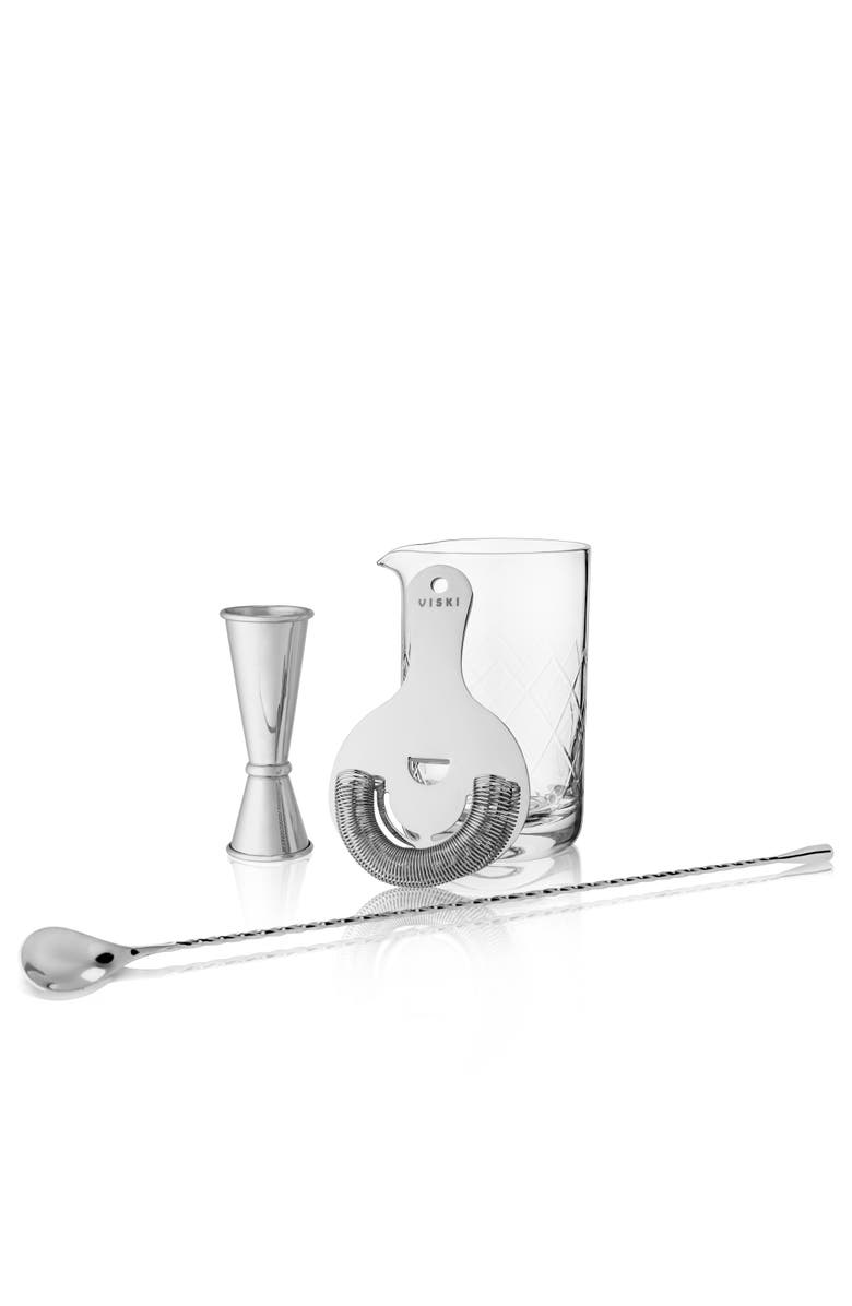 Viski Harrison 4-Piece Barware Set in Stainless Steel Set of 4, Main, color, Silver