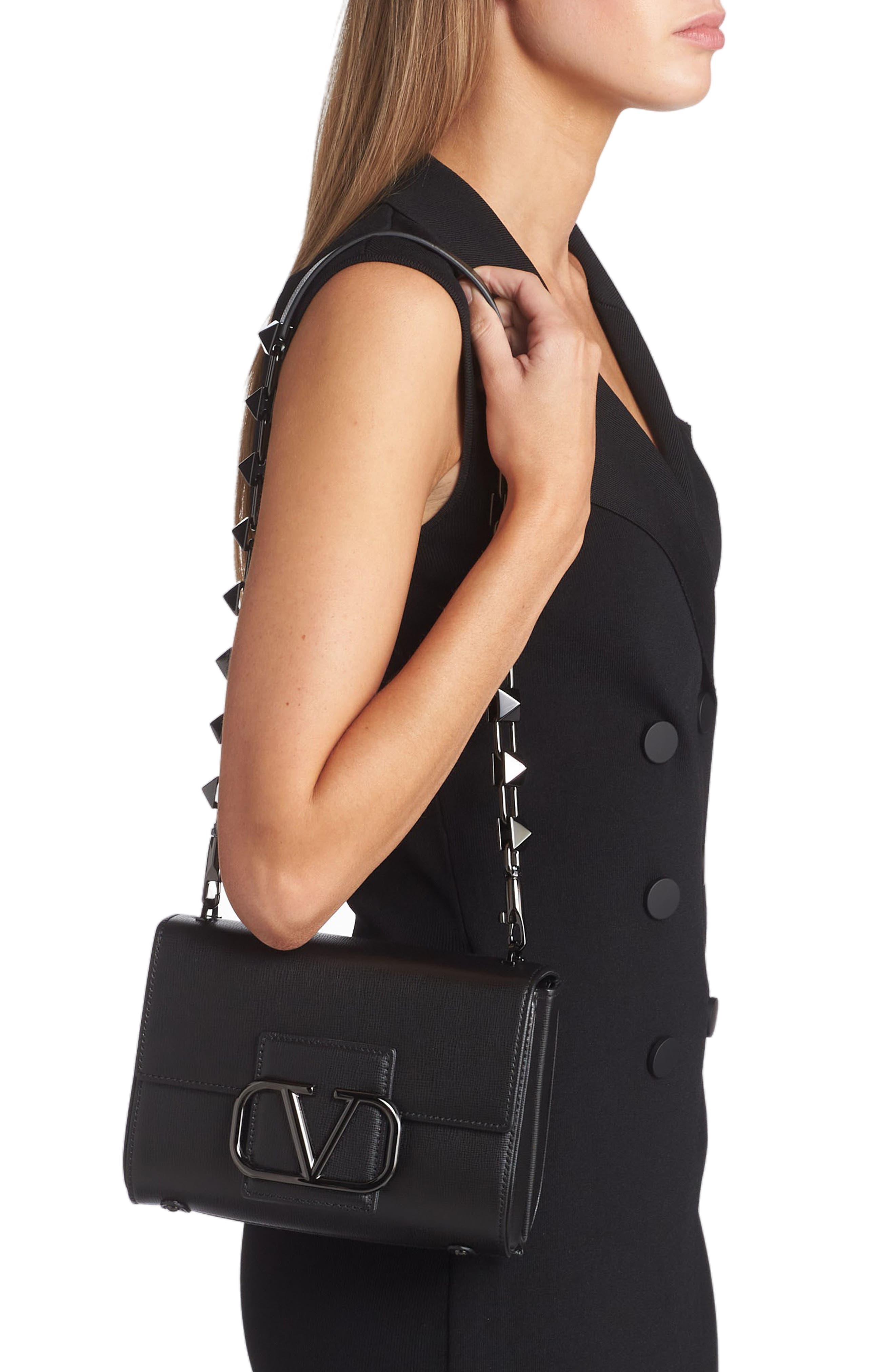 Valentino Garavani Stud Sign VLOGO Leather Shoulder Bag, Alternate, color, 