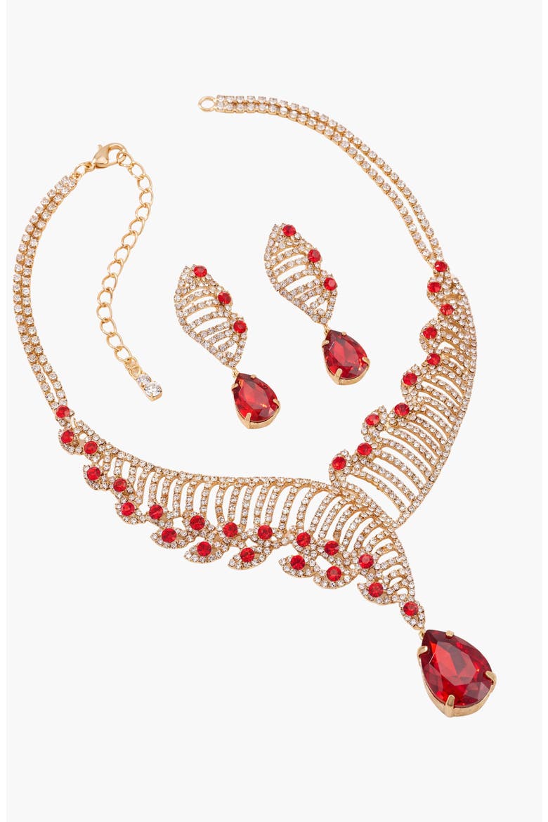 Crystal Helix Necklace and Earring Set, Alternate, color, Ruby Red