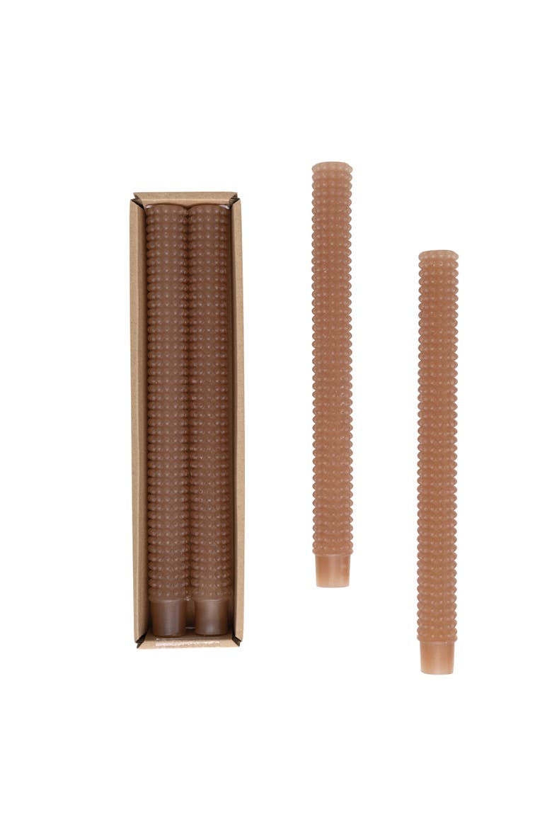 Unscented Hobnail Taper Candles in Box, Cappuccino, Set of 2, Main, color, Brown
