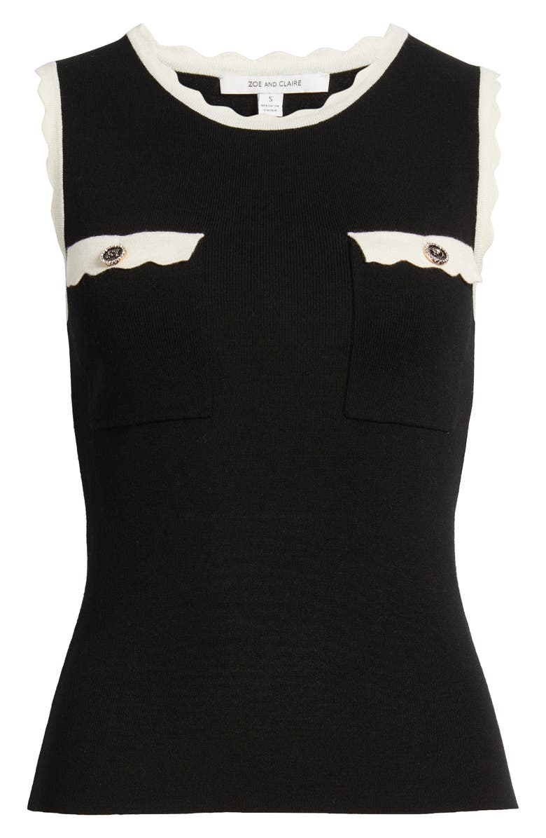 ZOE AND CLAIRE Scallop Trim Sleeveless Sweater, Alternate, color, 