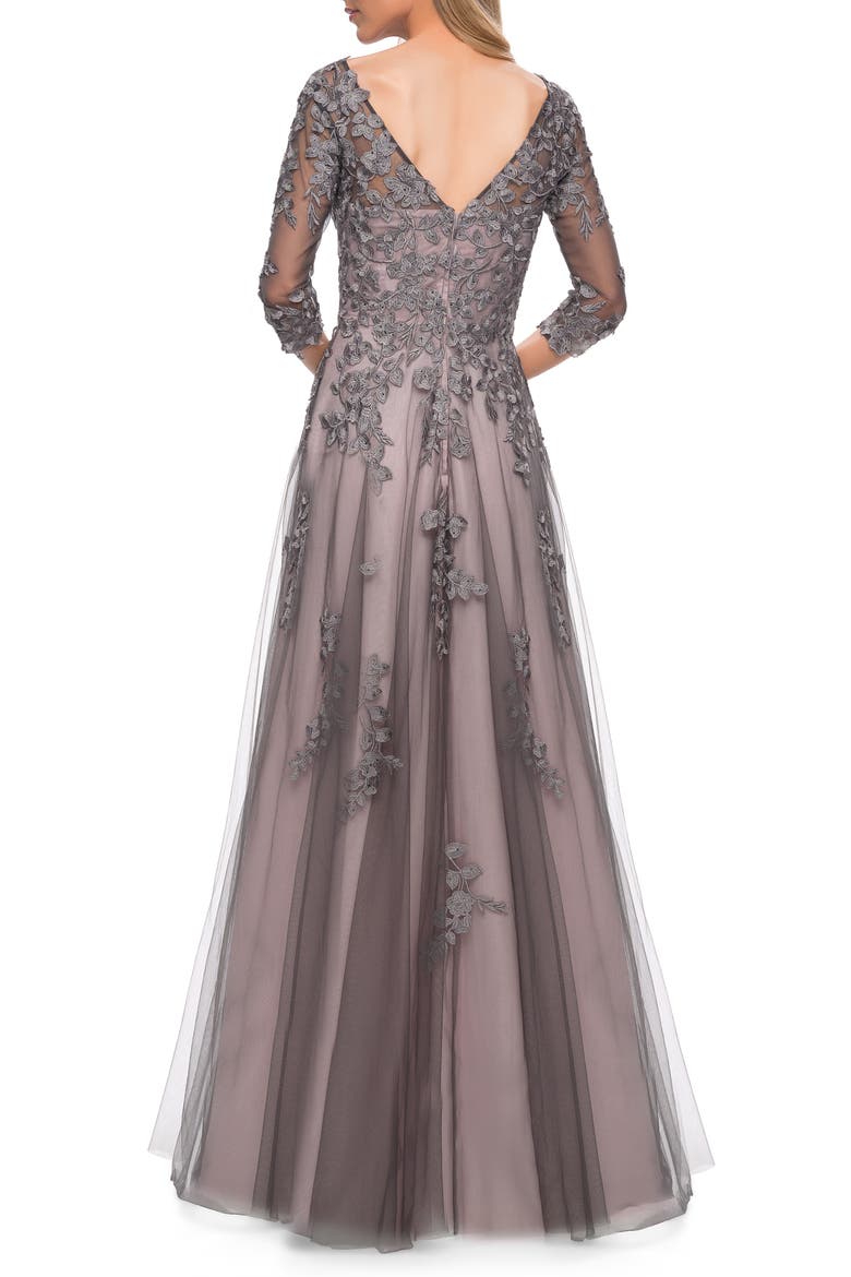 Lace & Tulle A-Line Gown, Alternate, color, PINK/ GRAY