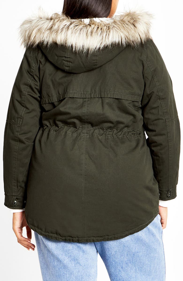 City Chic Explorer Parka with Faux Shearling Lining, Alternate, color, Khaki
