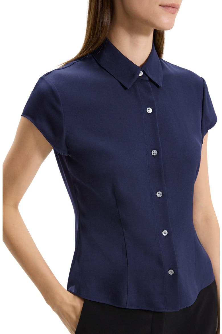 Cap Sleeve Silk Shirt, Alternate, color, MIDNIGHT NAVY