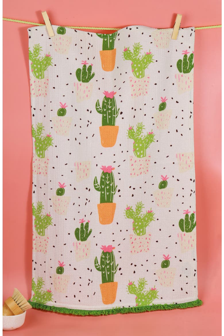 We Grow Cactus Set of 3 Kitchen Towels, Alternate, color, SAGE GREEN/ TERRACOTTA