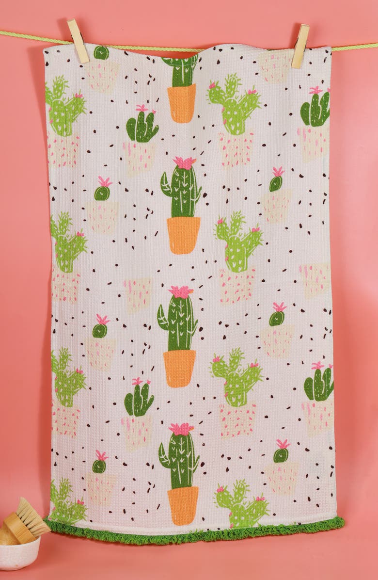 Tiramisu We Grow Cactus Set of 3 Kitchen Towels, Alternate, color, Sage Green/ Terracotta