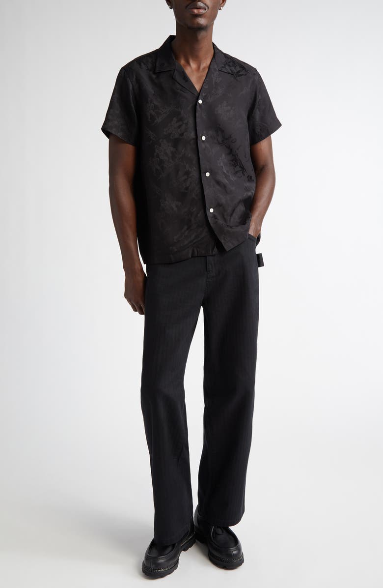 Bode Football Jacquard Bowling Shirt, Alternate, color, Black