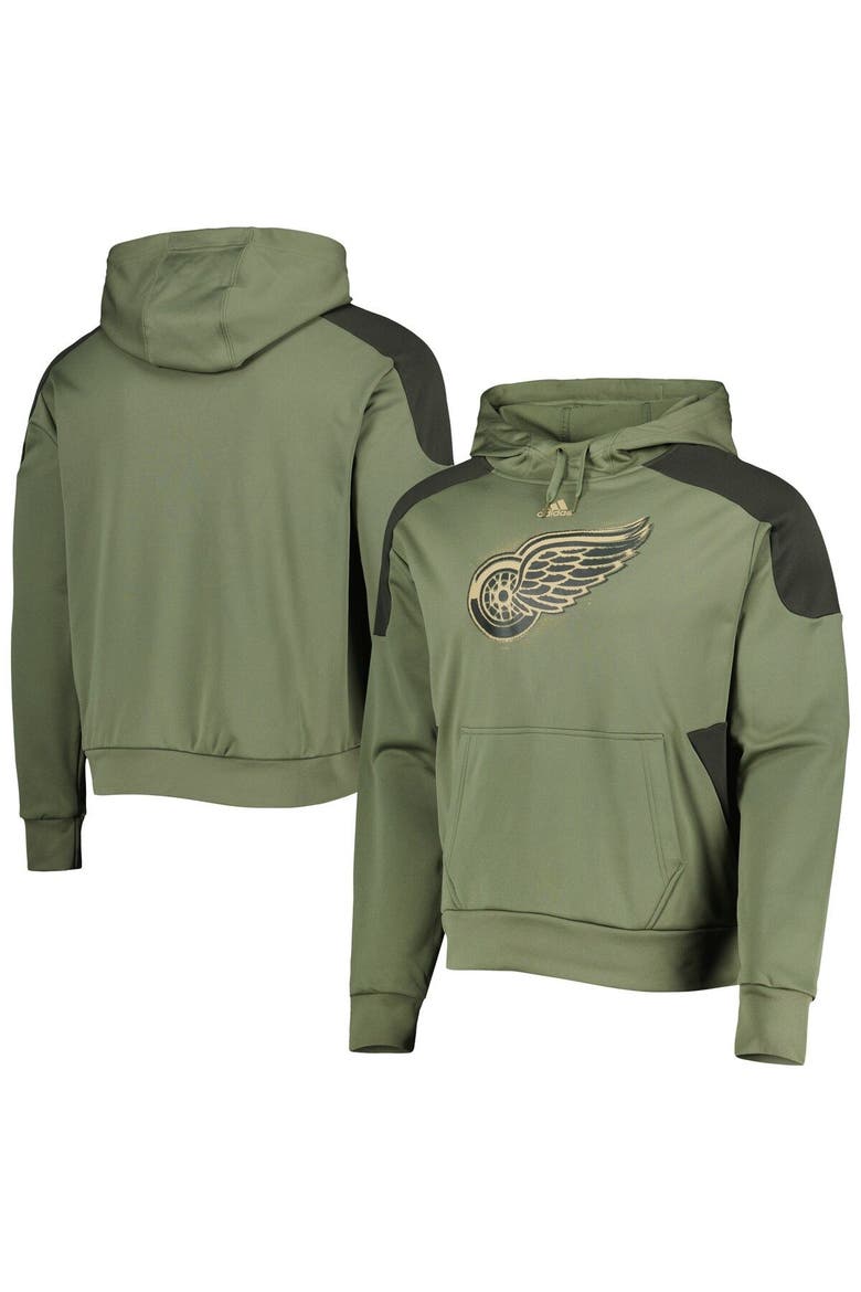 Men's adidas Olive Detroit Red Wings Military Appreciation Primegreen Pullover Hoodie, Alternate, color, Green