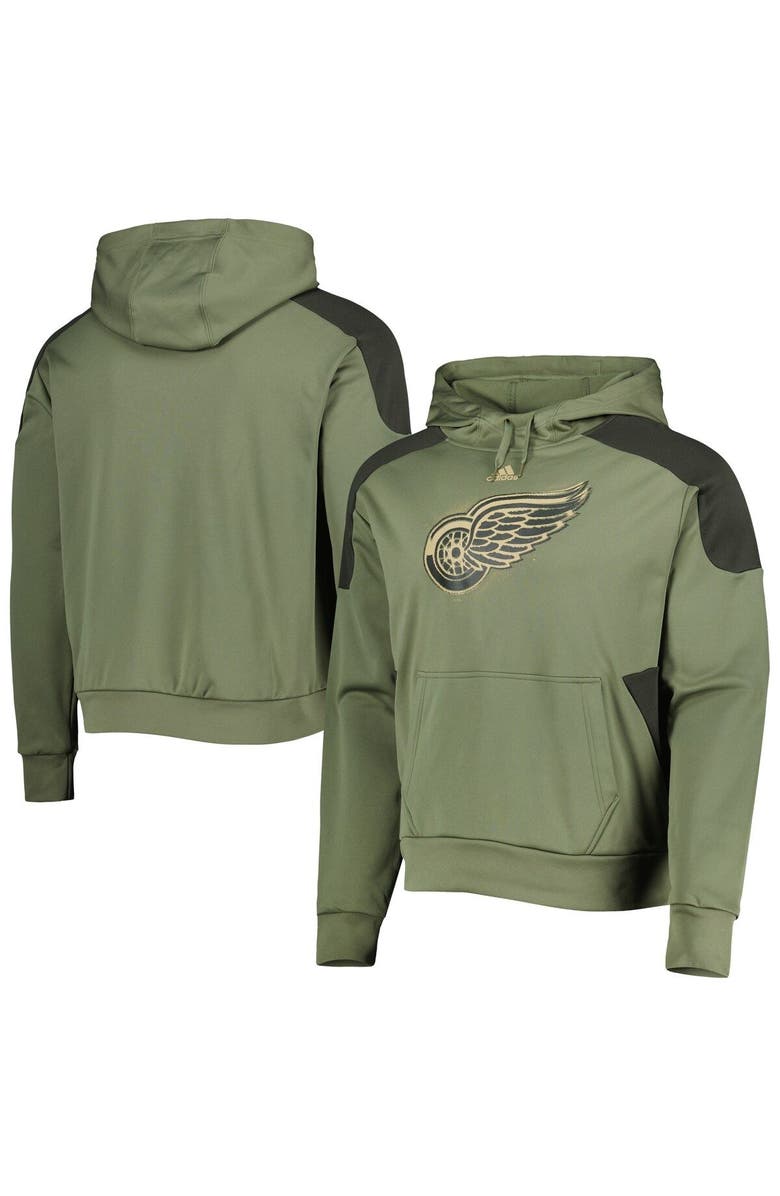 adidas Men's adidas Olive Detroit Red Wings Military Appreciation Primegreen Pullover Hoodie, Alternate, color, 