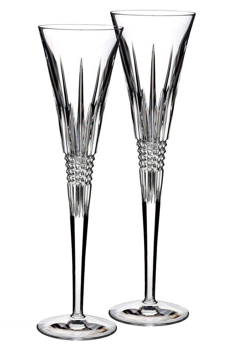 'Lismore Diamond' Lead Crystal Champagne Flutes, Main, color, CLEAR