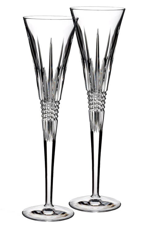 'Lismore Diamond' Lead Crystal Champagne Flutes (Set of 2)