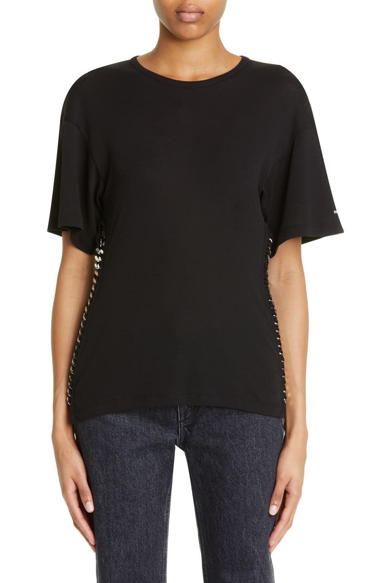 Stella McCartney Falabella Chain Crewneck Jersey T-Shirt, Main, color, 