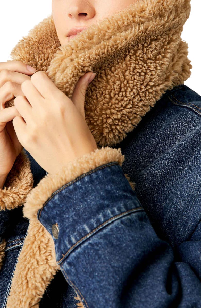 Free People Holly Oversize Denim Jacket with Faux Fur Trim, Alternate, color,