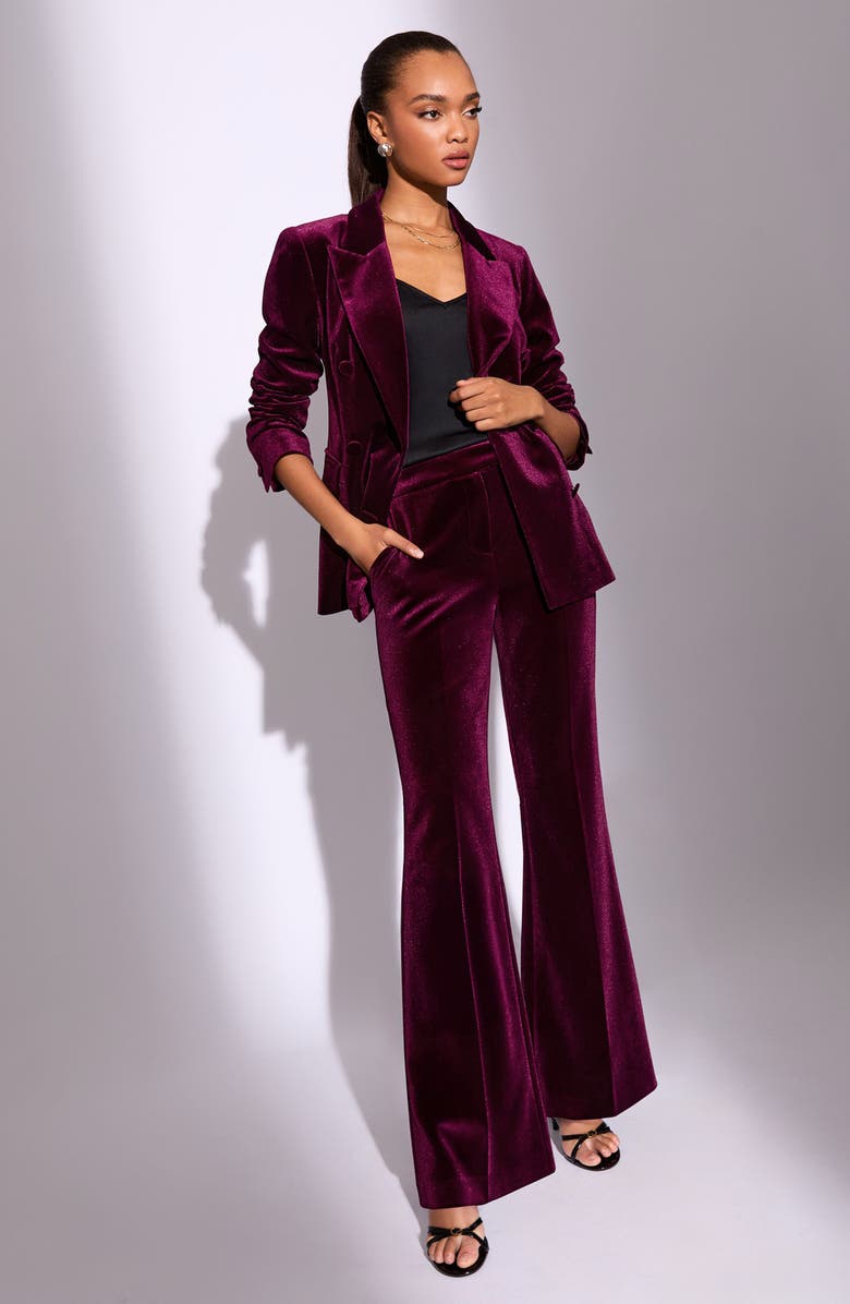 Lipsy Velvet Flare Pants, Alternate, color, Burgundy Red