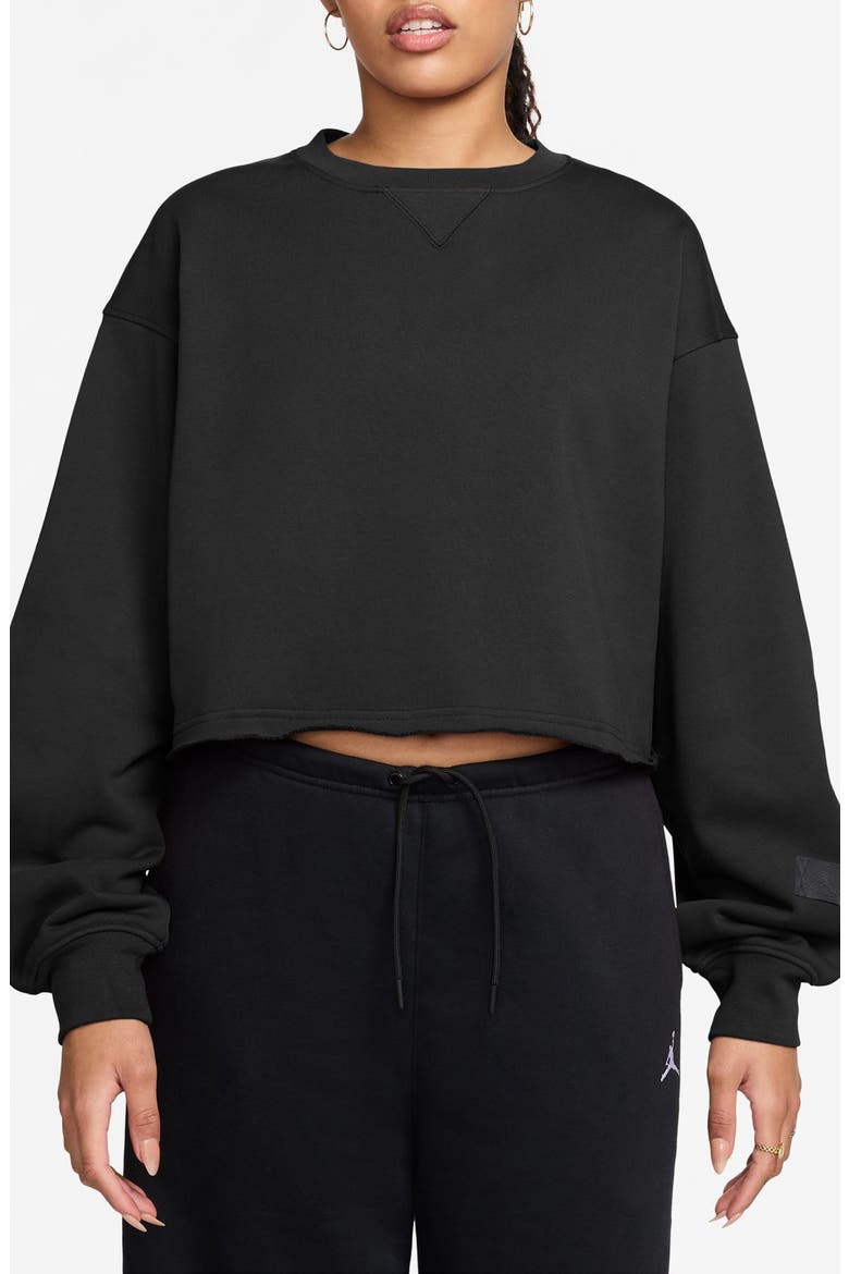Oversize Fleece Crop Sweatshirt, Main, color, BLACK/ DARK SMOKE GREY