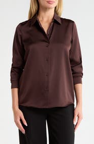 Vince Camuto Satin Long Sleeve Button-Up Shirt