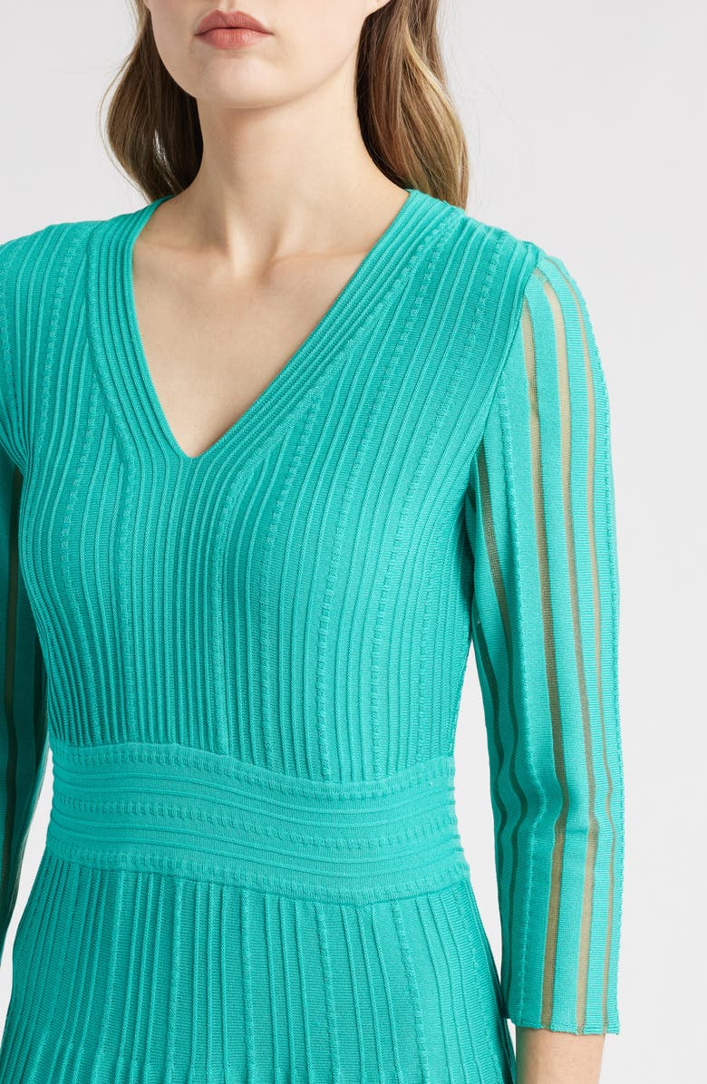 Ming Wang Ribbed Fit & Flare Midi Sweater Dress, Alternate, color, Emerald Awe