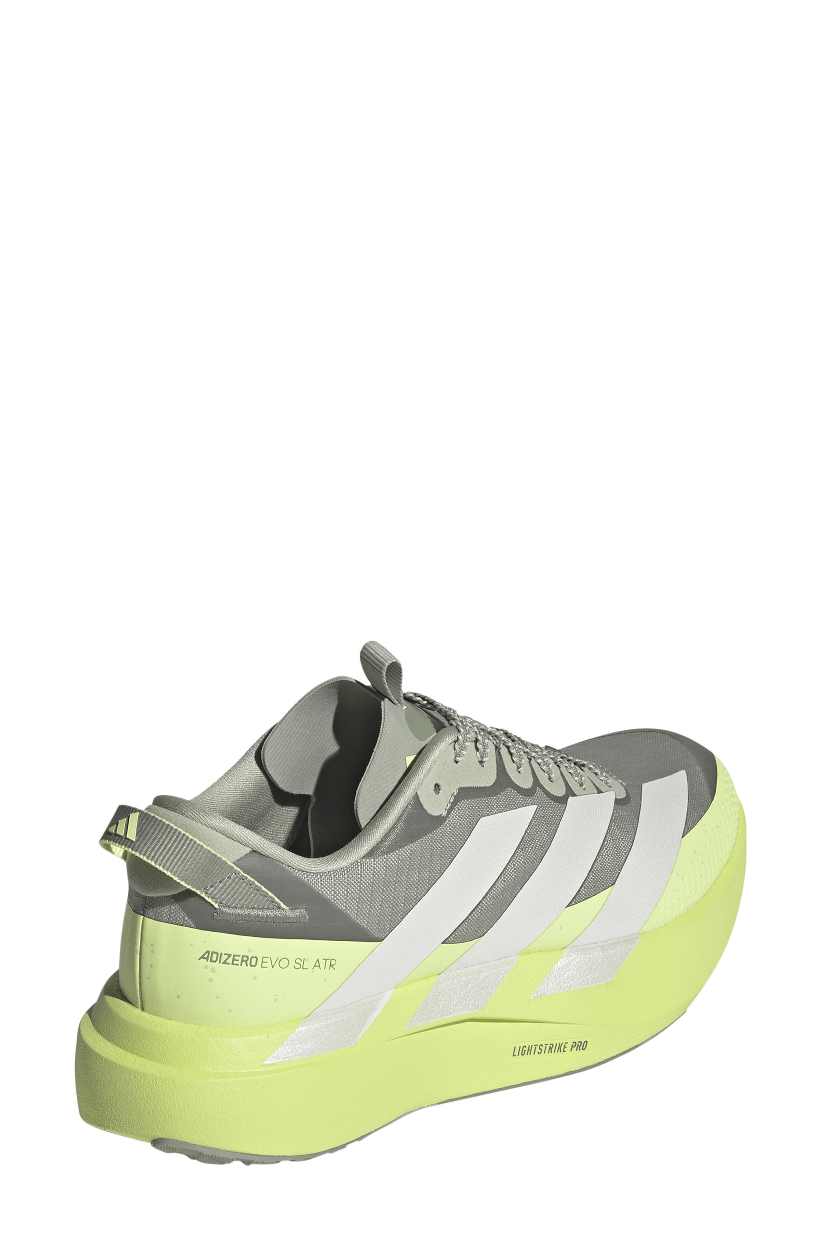 ADIZERO EVO SL ATR Running Shoe, Alternate, color, HALO GREEN/ZERO MET/ LEMON