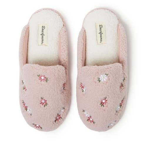 Dearfoams Teddy Tab Scuff Slipper In Pink Daisy