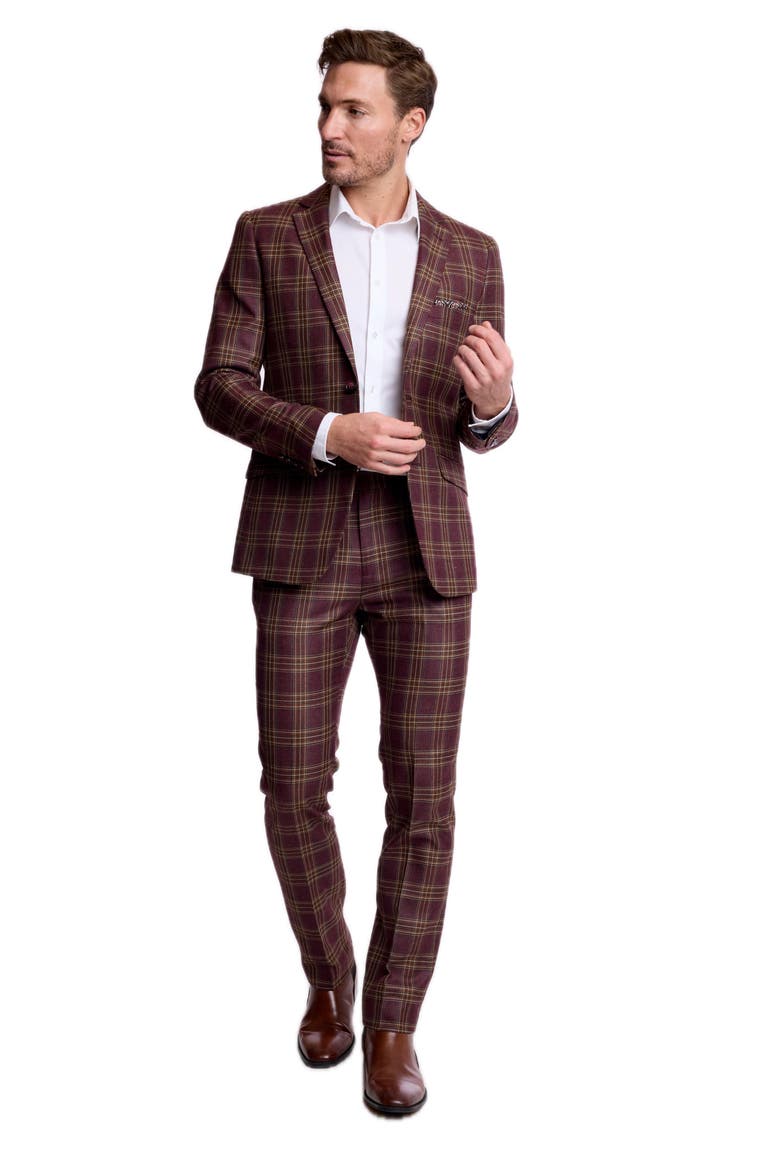 Dover Slim Check Suit Jacket, Alternate, color, BURGUNDY TAN CHECK