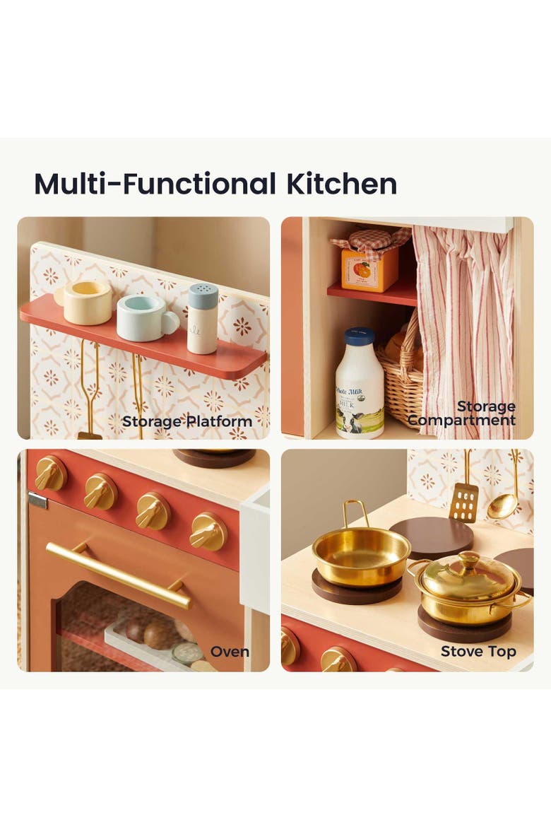 Mediterranean Wooden Play Kitchen Set for Toddlers, Alternate, color, Multicolor