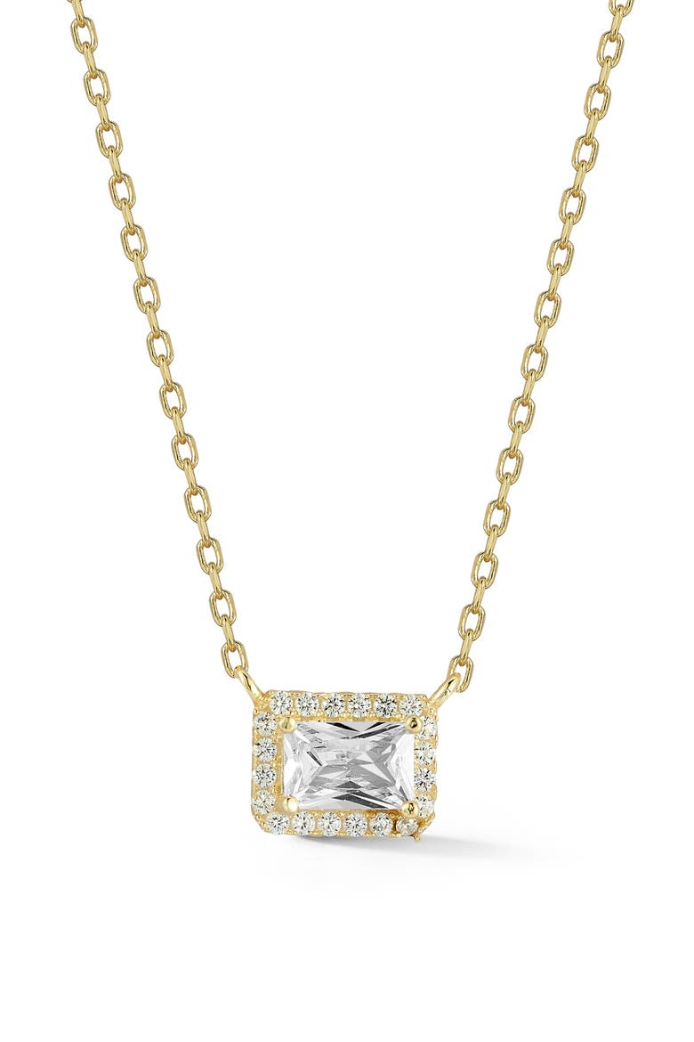 14K Gold Plated Sterling Silver CZ Halo Pendant Necklace, Main, color, GOLD