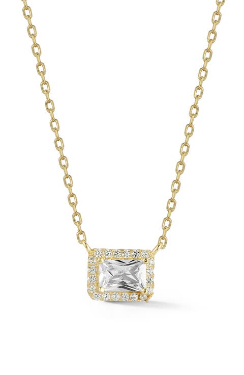 14K Gold Plated Sterling Silver CZ Halo Pendant Necklace