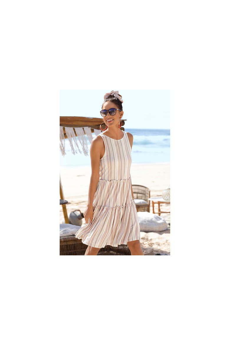 Flowy Tiered Dress, Alternate, color, Brown White Striped