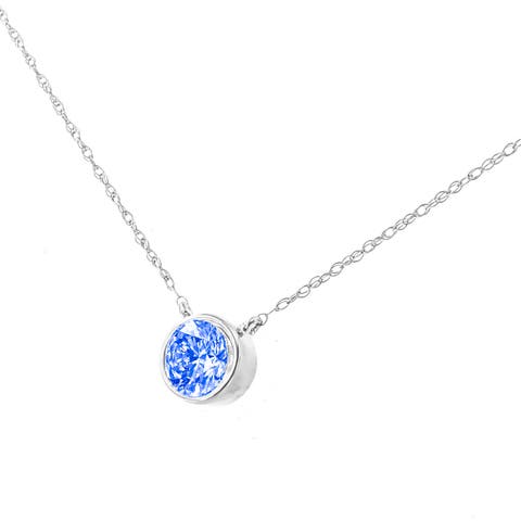 Silver 1/10 Carat Blue Diamond Suspended Bezel-Set Solitaire Pendant Necklace