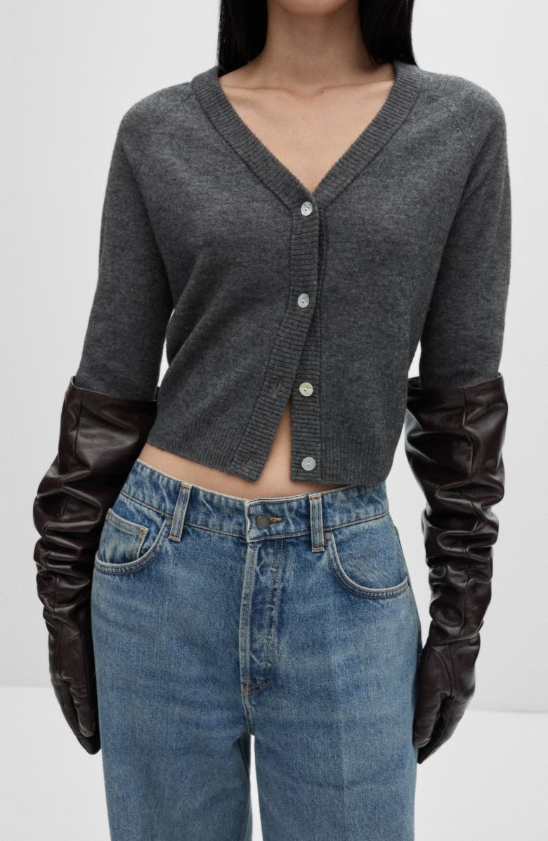 MANGO Wool V-Neck Cardigan, Alternate, color, Dark Heather Grey