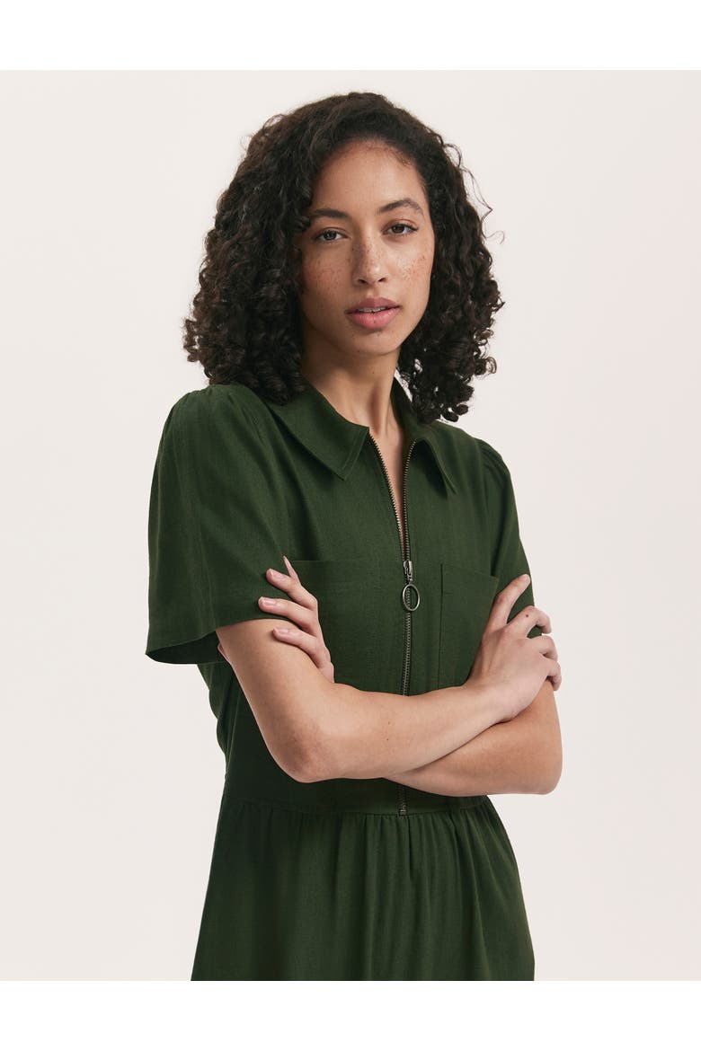 Tania Linen Blend Midi Shirt Dress, Alternate, color, Dark Khaki