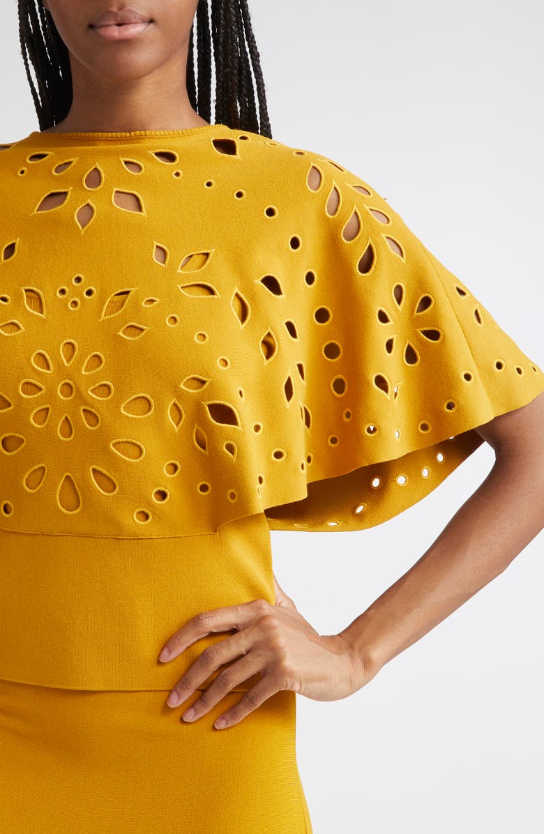 Ulla Johnson Josie Eyelet Detail Cape Sleeve Knit Top, Alternate, color, Goldenrod