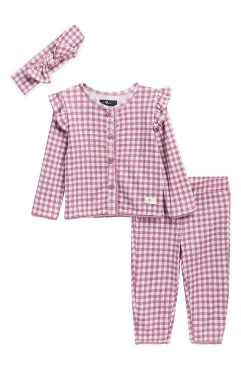 Cotton Pointelle Long Sleeve Top, Pants & Headband Set