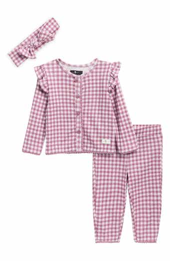 Cotton Pointelle Long Sleeve Top, Pants & Headband Set