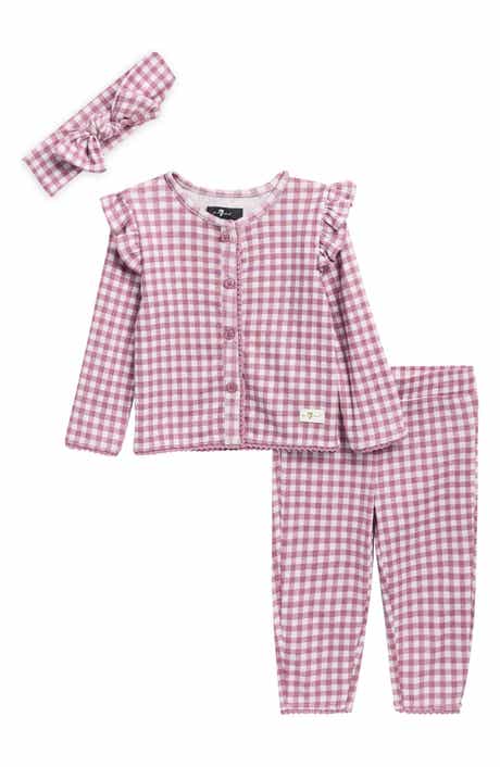 Cotton Pointelle Long Sleeve Top, Pants & Headband Set