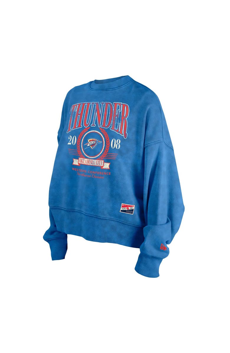 New Era Women's New Era  Blue Oklahoma City Thunder Throwback Vintage Enzyme Wash Oversized Boxy Pullover Sweatshirt, Alternate, color, 