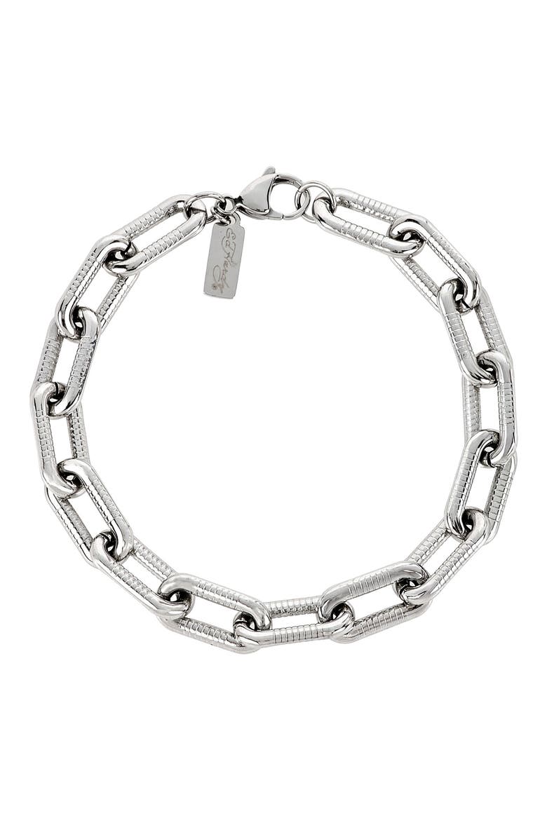 Men's Rectangle Link Bracelet, Main, color, SILVER