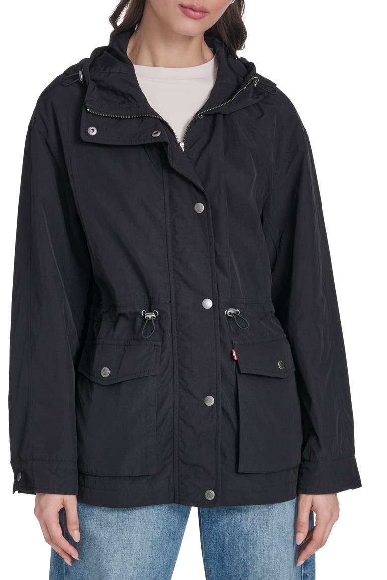Water Resistant Hooded Jacket, Main, color, BLACK