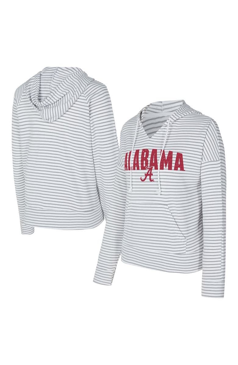 CONCEPTS SPORT Men's Concepts Sport  White/Gray Alabama Crimson Tide French Terry Striped V-Neck Pullover Hoodie, Alternate, color, White