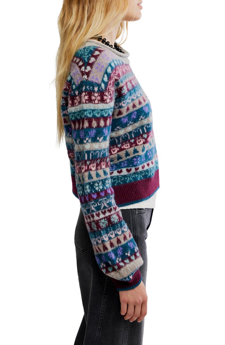 Free People Favorite Things Mixed Print Wool Blend Sweater, Alternate, color, Frosted Wine Combo