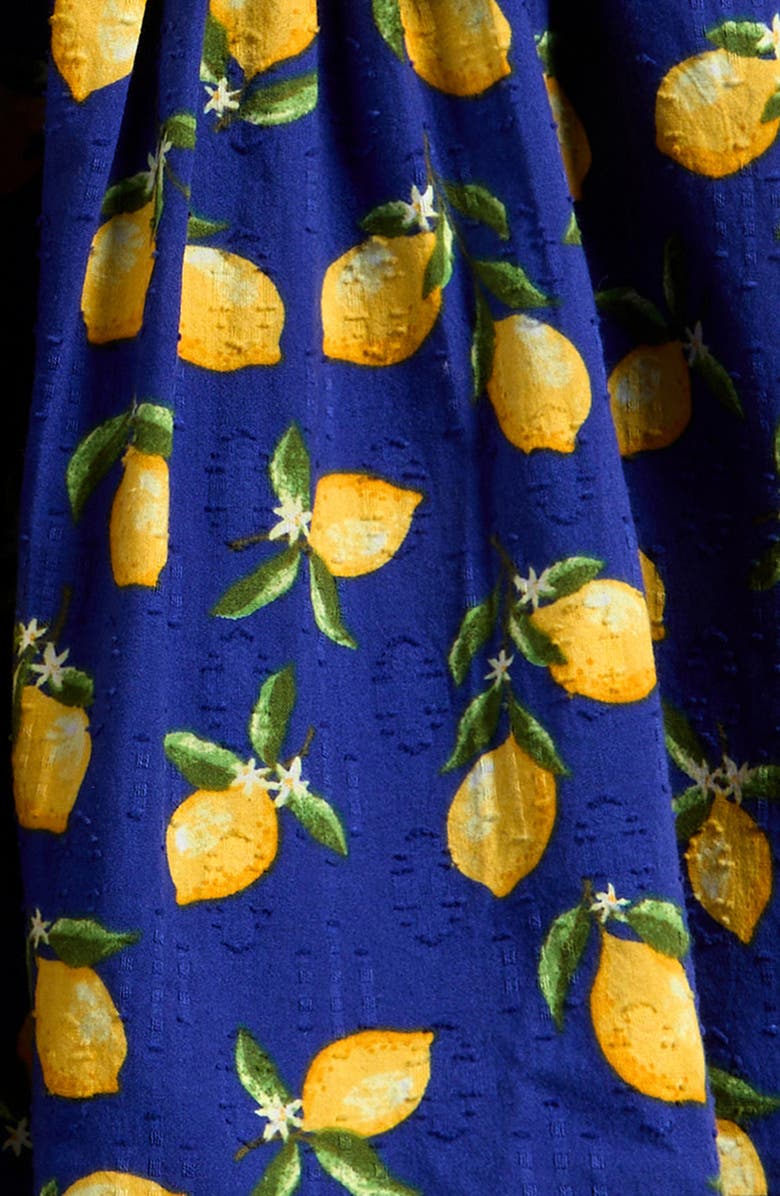 NEXT Kids' Lemon Print Angel Sleeve Cotton Jacquard Dress, Alternate, color, Blue