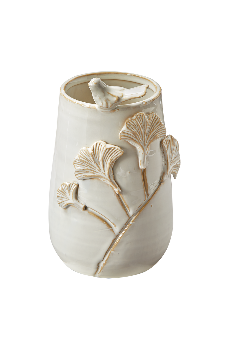 Sitting Bird Vase White Stoneware Spring, Main, color, White