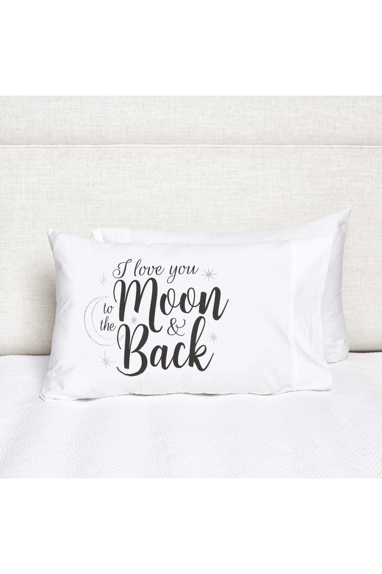 "I Love You to the Moon & Back" 100% Cotton Printed Standard Accent Pillowcase 20" x 30", Alternate, color, White