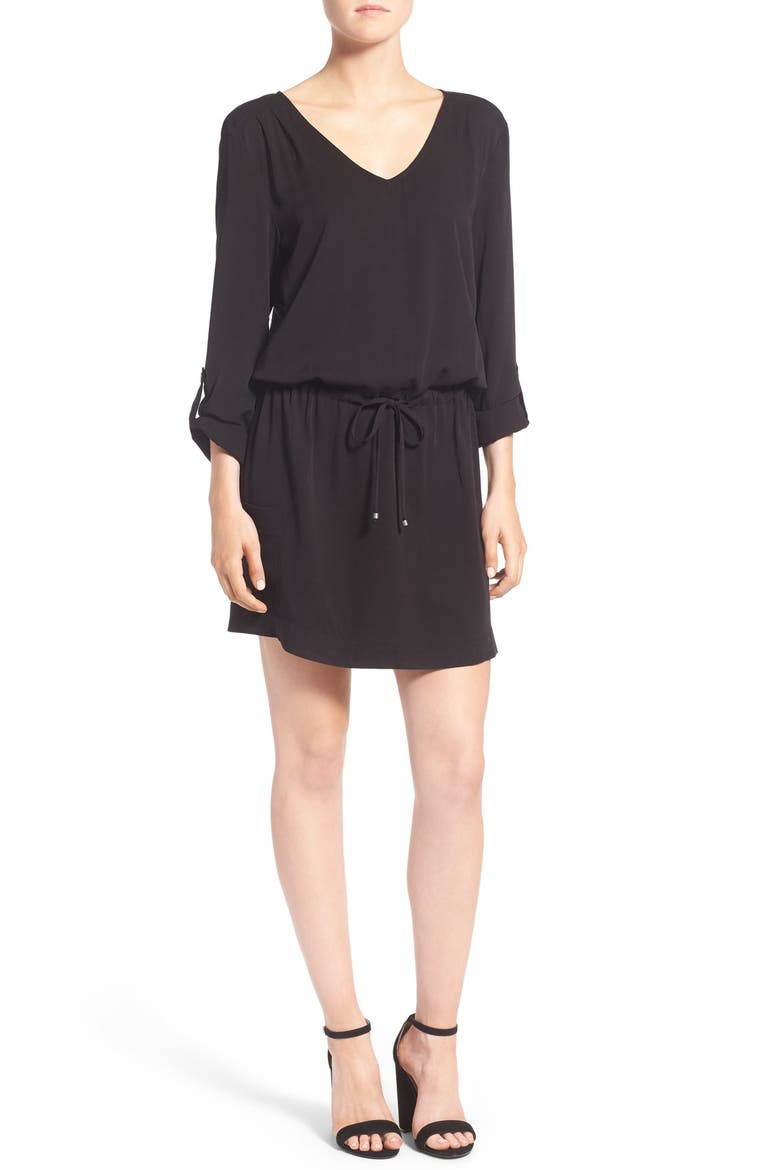 'Hampton' Drawstring Waist Dress, Main, color, BLACK