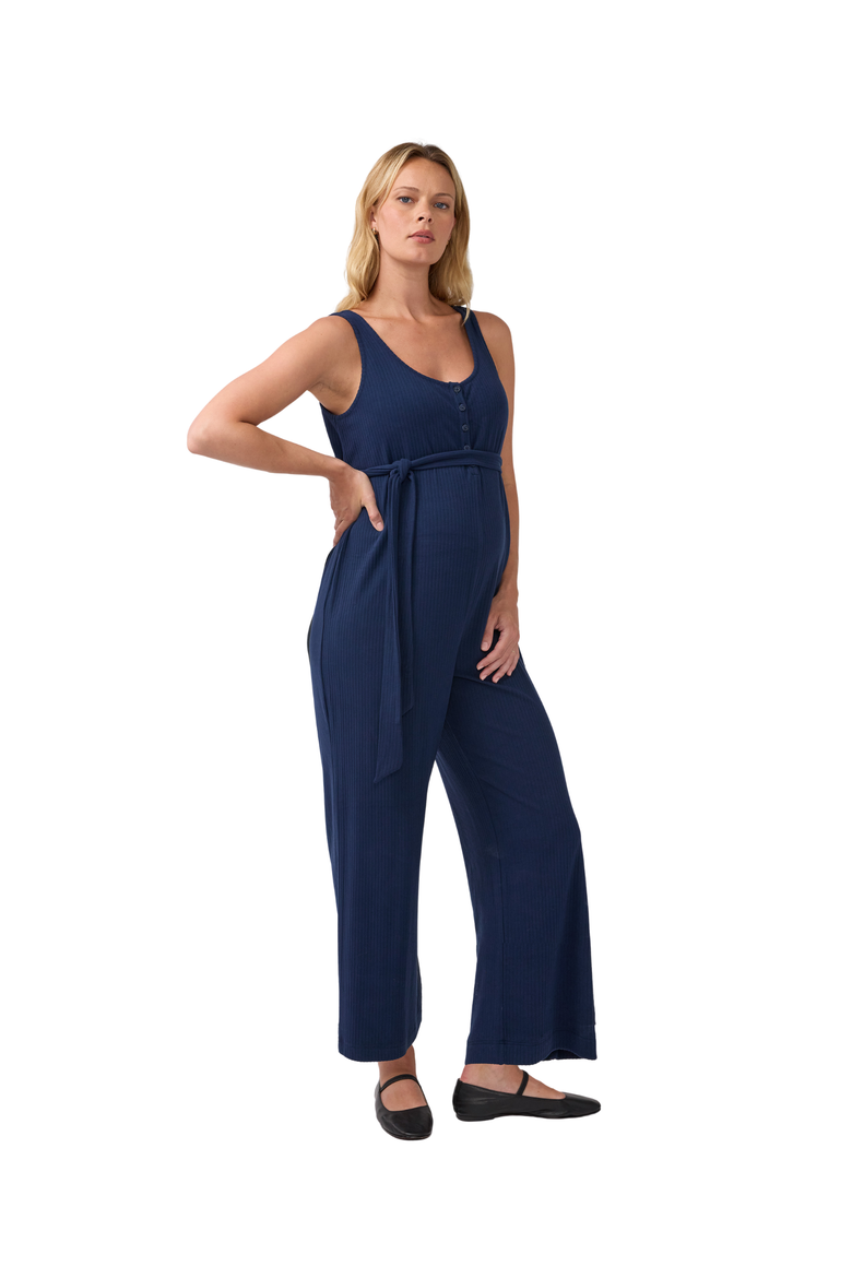 Sleeveless Wide Leg Knit Maternity Jumpsuit, Alternate, color, Navy