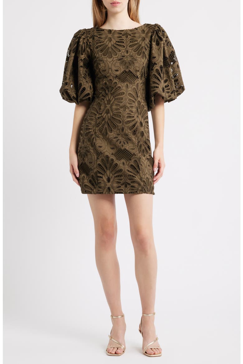 Kesia Floral Embroidered Paisley Minidress, Main, color, OLIVE