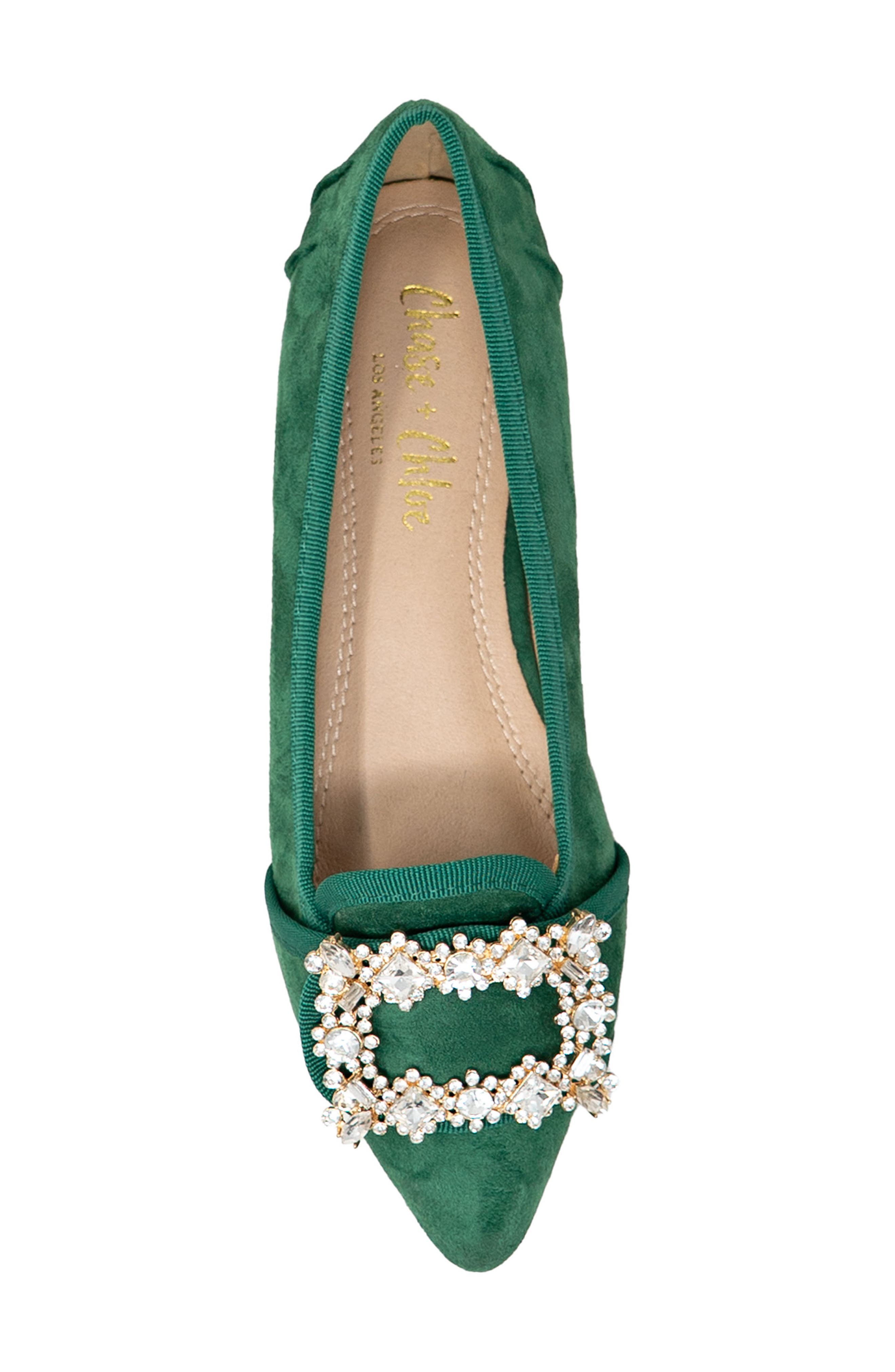 CHASE AND CHLOE Embellished Pointed Toe Flat, Alternate, color, Emerald