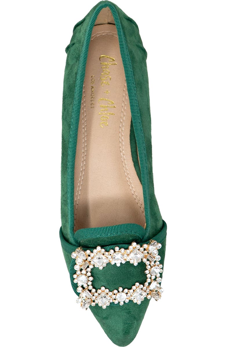 CHASE AND CHLOE Embellished Pointed Toe Flat, Alternate, color, Emerald