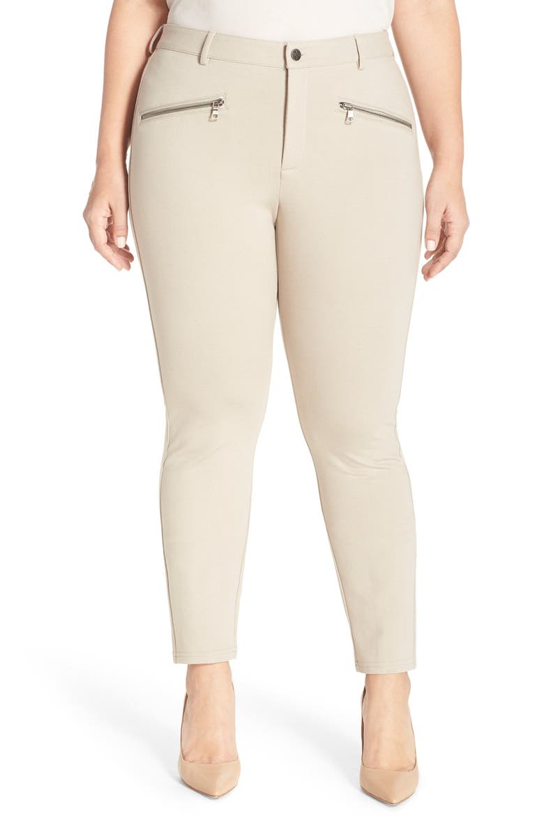 'Ski' Zip Pocket Ponte Knit Skinny Pants, Main, color, OATMEAL